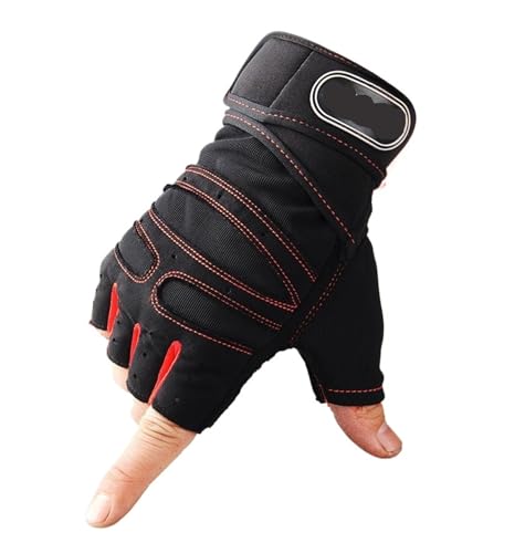 fitness-handschuhe Fitnesshandschuhe for Herren, for Gewichtheben, Bodybuilding, Training, Fitness, fingerlose Handschuhe, Halbfinger-Fahrradhandschuhe, rutschfeste Handgelenkstütze(Black Red,XL)