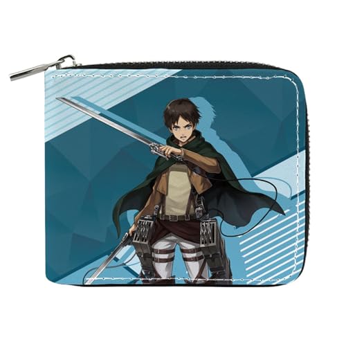 RYNDEX Attack On Ti-tan Geldbeutel Anime, Geldbörse Damen Leder mit Reißverschluss, Mädchen Geldtasche mit Münzfach und Geldscheinfach(Color:Multicolor 1)