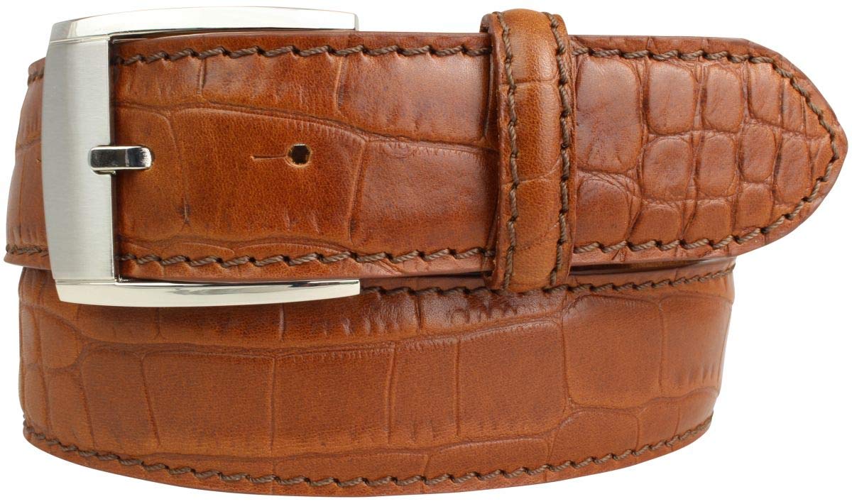 BELTINGER Gürtel mit Krokoprägung 4 cm | Leder-Gürtel für Herren 40mm Kroko-Optik | Herren-Gürtel mit Kroko-Muster 4cm | Tabac 115cm