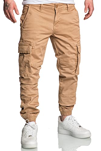 Amaci&Sons Jogger Cargo Herren Chino Jeans Hose 7020 Beige W32