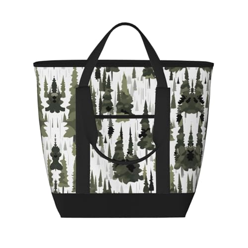 YQxwJL Isolierte Kühltasche, Einkaufstasche, Einkaufstasche, Motiv: weiße Bäume, Camouflage-Muster, groß, wiederverwendbar, für Erwachsene, Schwarz, Einheitsgröße