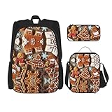 WURTON Lebkuchen-Keks-Druck, trendige Rucksacktaschen, Lunchbox und Federmäppchen, 3-in-1 verstellbares Rucksack-Set, Schwarz, Einheitsgröße, Schwarz , Einheitsgröße