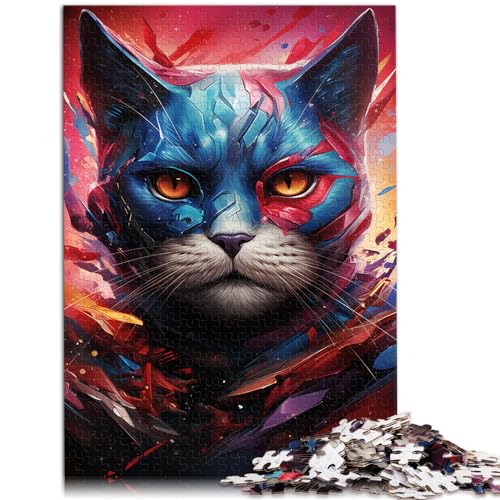 Puzzles zum Verschenken, farbenfrohe Psychedelie eines süßen Superheldenkätzchens, Puzzles für Erwachsene, 1000 Teile, Holzpuzzle, tolles Geschenk für 1000 Teile (50 x 75 cm)