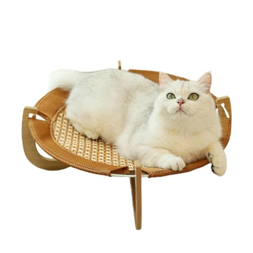 Takluu Eis-Rattan-Kühlbett für Katzen, Haustier-Schlafunterlage, Rattan-Matte Kühlbett für Haustiere aus natürlichem Rattan - Kratzfestes Katzenhochbett, Sommermatratze mit Holzsockel