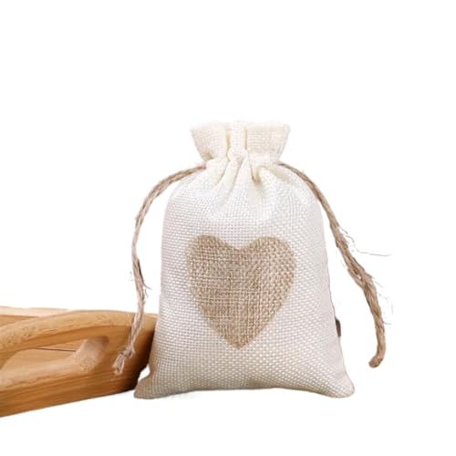 Baumwollbeutel mit Kordelzug 50 Pcs/Lot Heart Shape Jute Drawstring Bags 10x14cm Jewelry Small Pouches Wedding Christmas Gift Package Pocket (Color : Beige, Size : 13x18cm(50pcs))