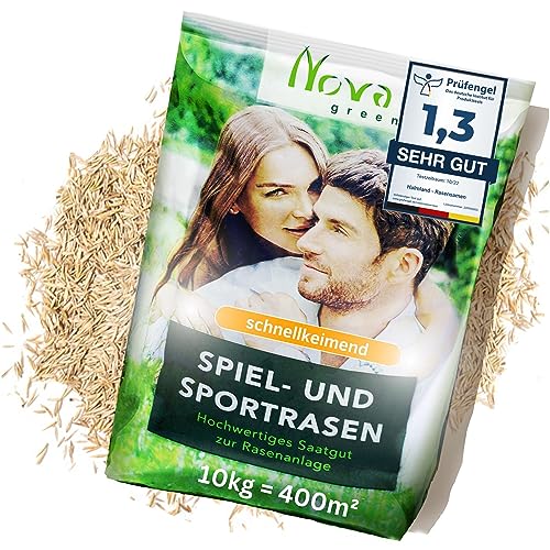 10kg Premium Rasensamen Herbst Sport- und Spielrasen 400m² | dürreresistent, schnellkeimend, robust, tiefgrün | Ideal für Neuansaat und Nachsaat | Rasensaat Grassamen