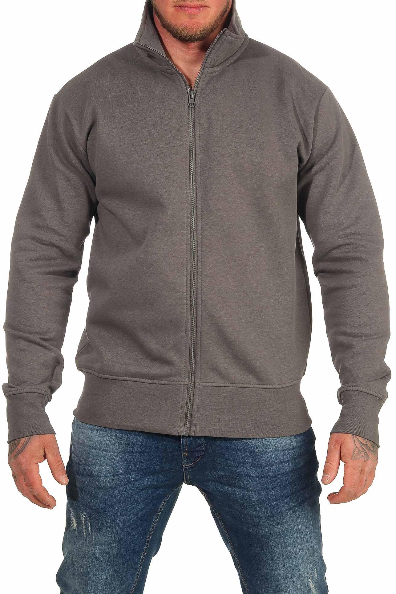 Happy Clothing Herren Sweatjacke ohne Kapuze Zip-Jacke Reißverschluss mit Kragen, Größe:M, Farbe:Anthrazit