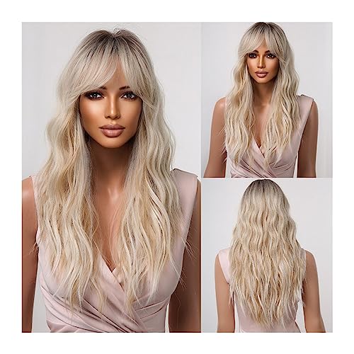 Perücken Cosplay-Party, hitzebeständig, künstliches Haar, synthetische braun-blonde Perücke, lange, tiefe, gewellte Haarperücke mit Pony for Frauen Damenperücke(Color:LC2061-1 wig)