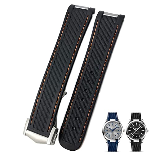 NEYENS 20 mm gebogenes Gummi-Uhrenarmband, passend für Omega AT150 Aqua Terra Seamaster 300 Stahl-Faltschnalle, Black buckle, Achat