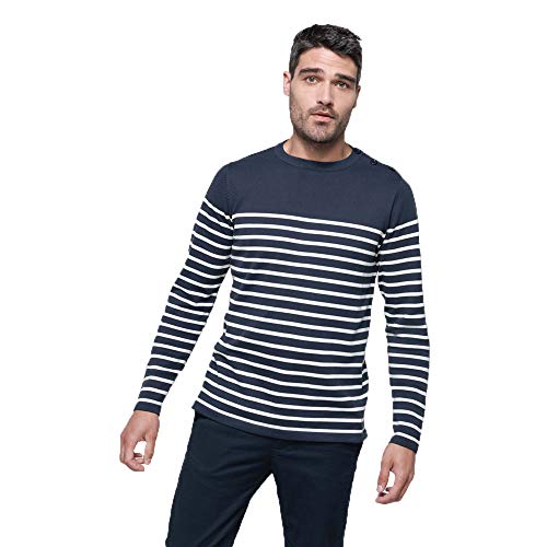 noTrash2003 Herrenpullover Ringelshirt Marine-Stil Breton Shirt Pullover Streifen Shirt Navy/Weiß maritim sportlich S-3XL (L)