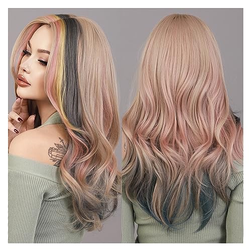 Perücken Synthetische Haarperücke, hitzebeständige Perücken, neuer Trend, Highlight-Mittelteil, gewellte blonde Perücke for Frauen, tägliche Cosplay-Party Damenperücke