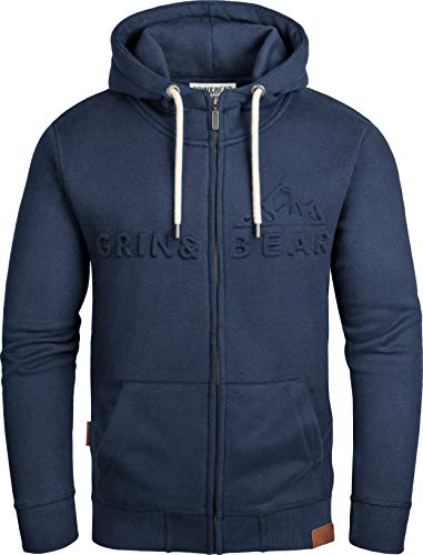 Grin&Bear Herren Kapuzenpullover mit geprägtem Logo in Navy, S, GEC017