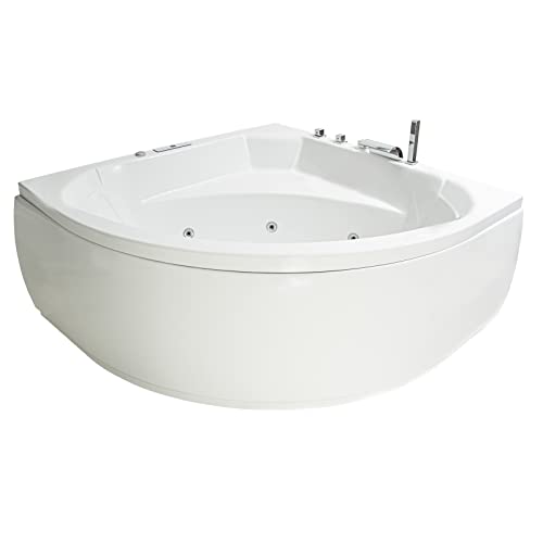 Basera® PREMIUM Indoor Eck-Whirlpool Badewanne Korfu 155 x 155 cm mit 25 Massagedüsen, Heizung, Ozongenerator, Wasserfall, LED-Ambiente, Touchpanel, Bluetooth, Radio