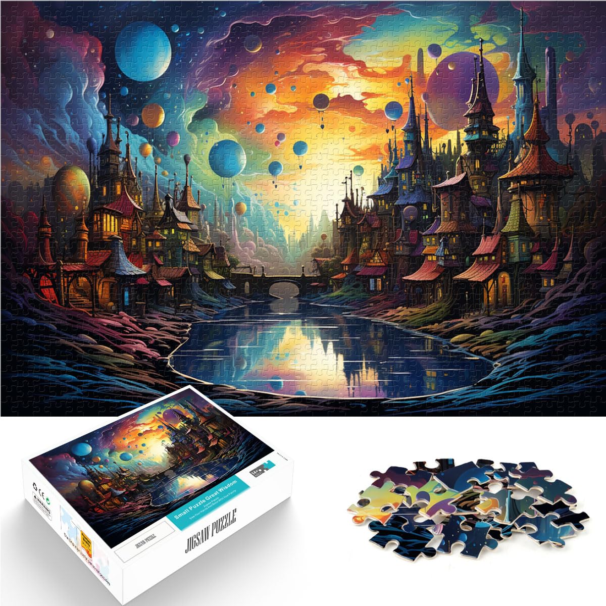 Puzzle, farbenfrohe Stadt, Puzzles für Erwachsene, 1000 Puzzles, Holzpuzzle, jedes Teil ist einzigartig – anspruchsvolles, unterhaltsames Familienspiel, 1000 Teile (50 x 75 cm)