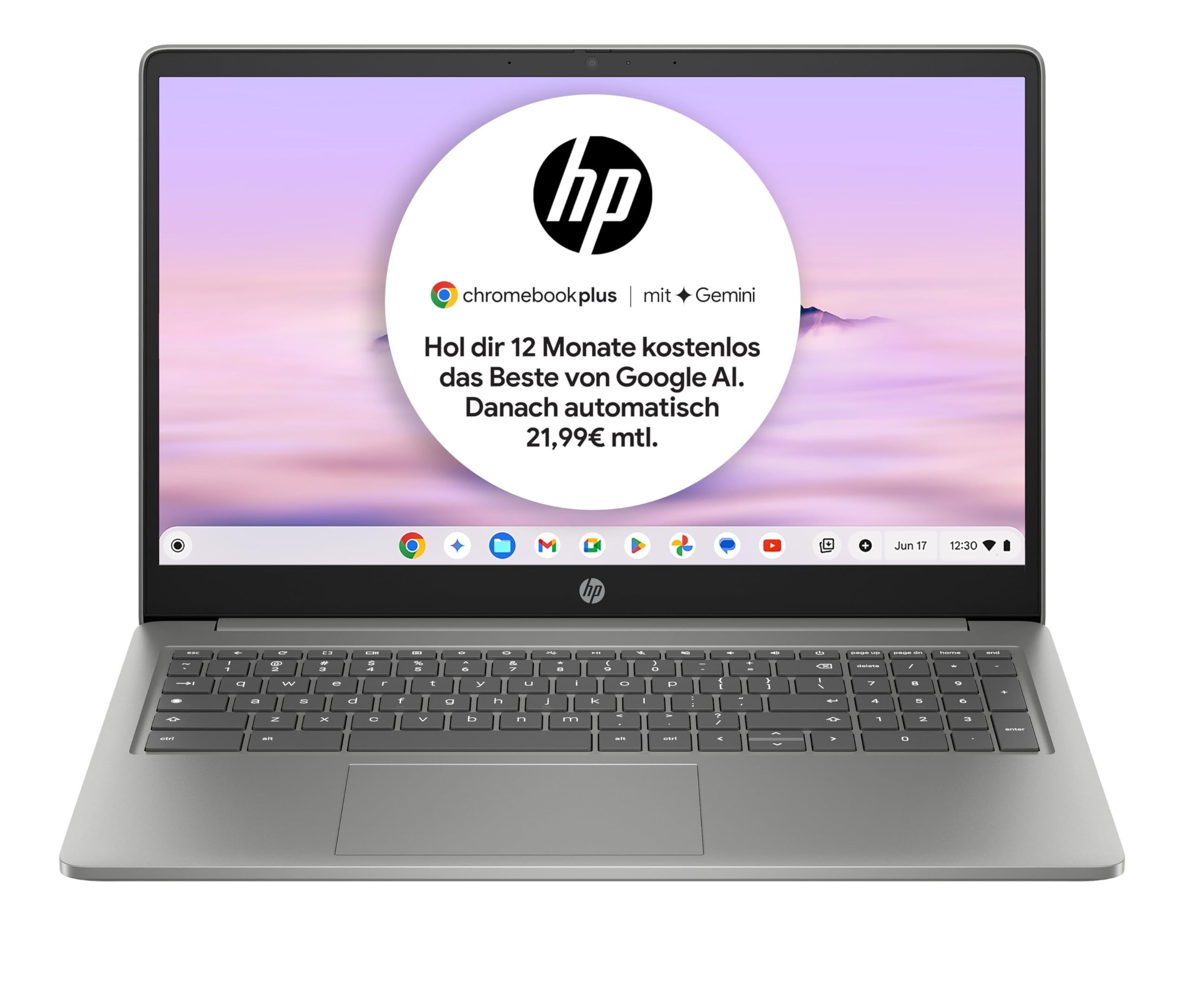 HP Chromebook | 15,6" FHD-Display | Intel Core i3-N305 | 8 GB DDR5 RAM | 256 GB UFS | Intel UHD Graphics | ChromeOS | QWERTZ | Mineral Silver |100 GB Google One - 1-Jahres-ABO inkl.