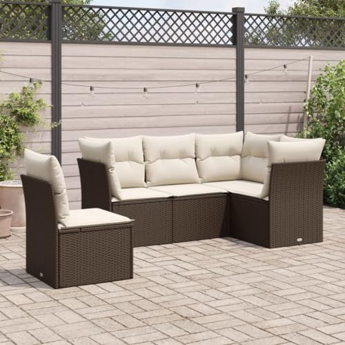 Juroupi 5-tlg. Garten-Sofagarnitur mit Kissen Garten LoungemöBel Set LoungemöBel Balkon Lounge MöBel Outdoor Braun Poly Rattan - 3217643