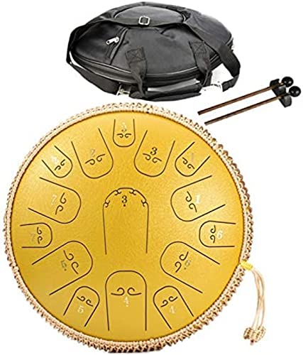 Stahlzungentrommel 14 Zoll, 15 Noten Hang Drum Hand Pan Percussion Instrument, mit Trommel-Tragetasche 2 Trommelstöcken und anderem Zubehör, für Konzert-Geistesheilung, Yoga-Meditation,D