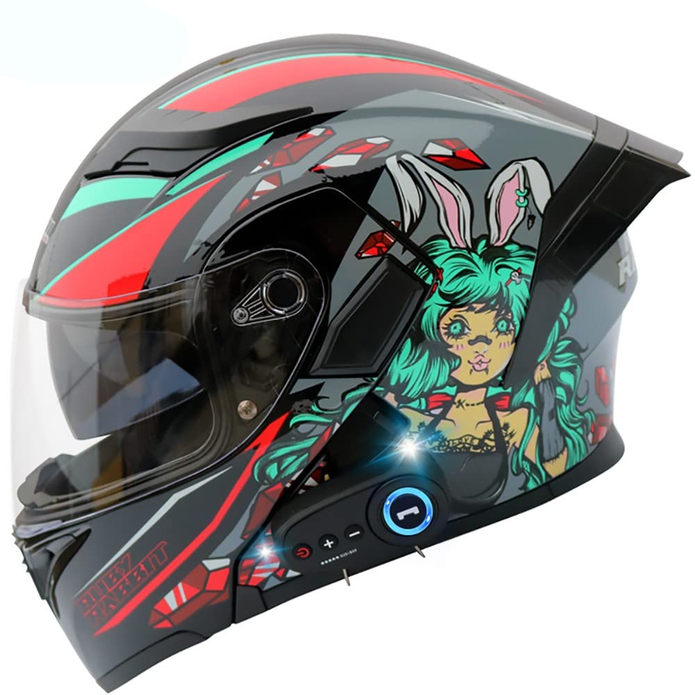 Letetexi Klapphelm mit Integriertem Bluetooth ECE-geprüft, Motorradhelm Bluetooth-Helm mit Anti-Fog-Doppelspiegel, Integralhelm Racing Helm für Damen Herren 54~63CM