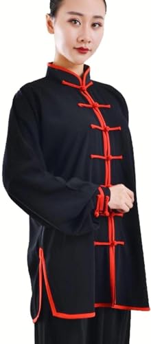 NERHWIVS Kampfsport-Tai-Chi-Anzug, handbestickt, Unisex, chinesischer traditioneller Wing Chun-Anzug, Baumwolle, Tai Chi, chinesisches Kung Fu,Black1-XS