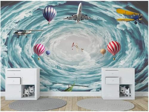 Stereoskopischer Himmel Flugzeug Heißluftballon 3D Tapete Poster Restaurant Schlafzimmer Wohnzimmer Sofa TV Dekorative Wand-350cm×256cm