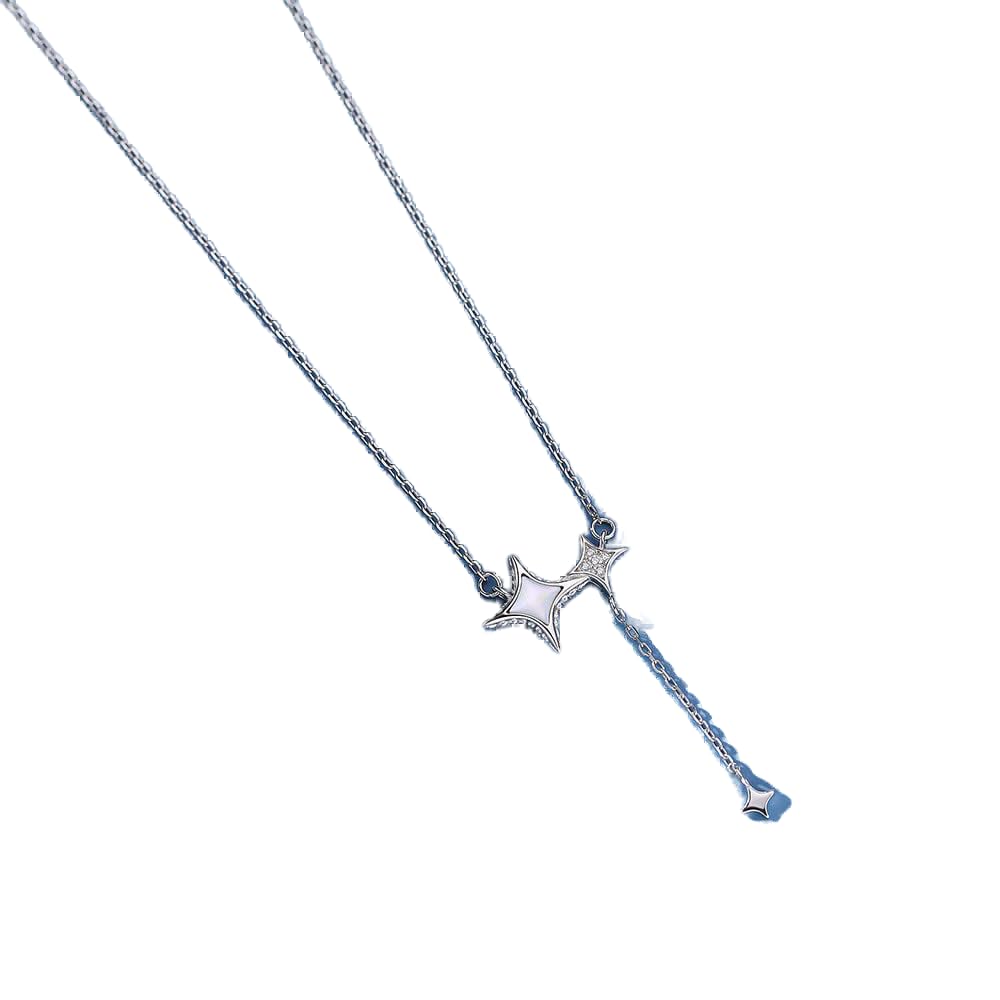 CLLBANT Asymmetrische Stern-Halskette aus 925er-Sterlingsilber mit Mikro-Set-Zirkon für Damen, vielseitiger Schmuck (Silber)