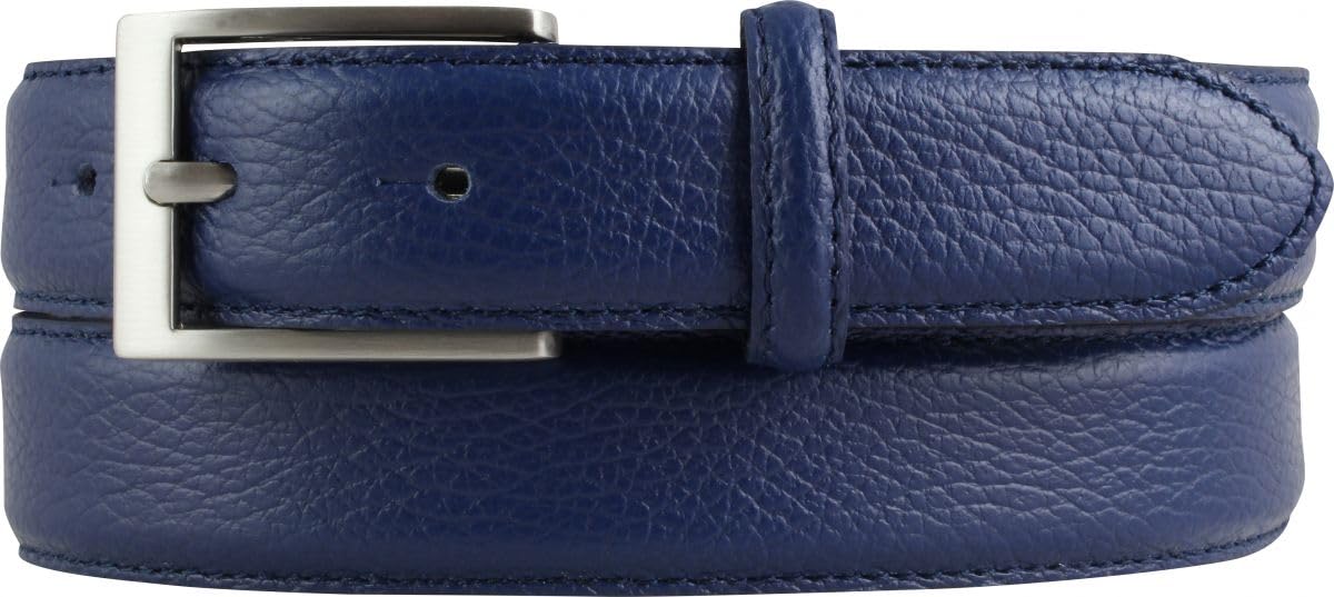 BELTINGER Italienischer Anzug-Gürtel, 30 mm breit, Herren, Anzuggürtel, Hosengürtel, strukturiertes Leder, Schließe Silber | Blau 80cm