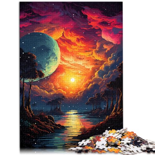 Puzzles für farbenfrohe, psychedelische Sonnenuntergangslandschaft, 1000-teiliges Puzzle, Holzpuzzle, schwierige, schwere Puzzles für Frauen und Männer, 1000 Teile (50 x 75 cm)