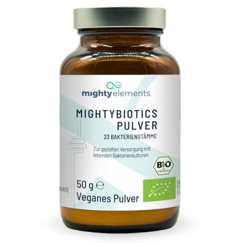 Mighty Elements Mightybiotics Pulver (100g), BIO, Vegan, PROBIOTIKA, Präbiotika, 15 Bakterienstämme, Bakterienkulturen, Hochdosiert, Natürlich, Geschmacksneutral, Laktosefrei