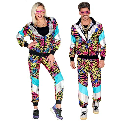 Widmann - Kostüm 80er-Jahre Trainingsanzug Party Animal, leuchtet unter UV-Licht, Jacke und Hose, Animal Print, Jogginganzug, Retro-Style, Bad Taste Party, Karneval