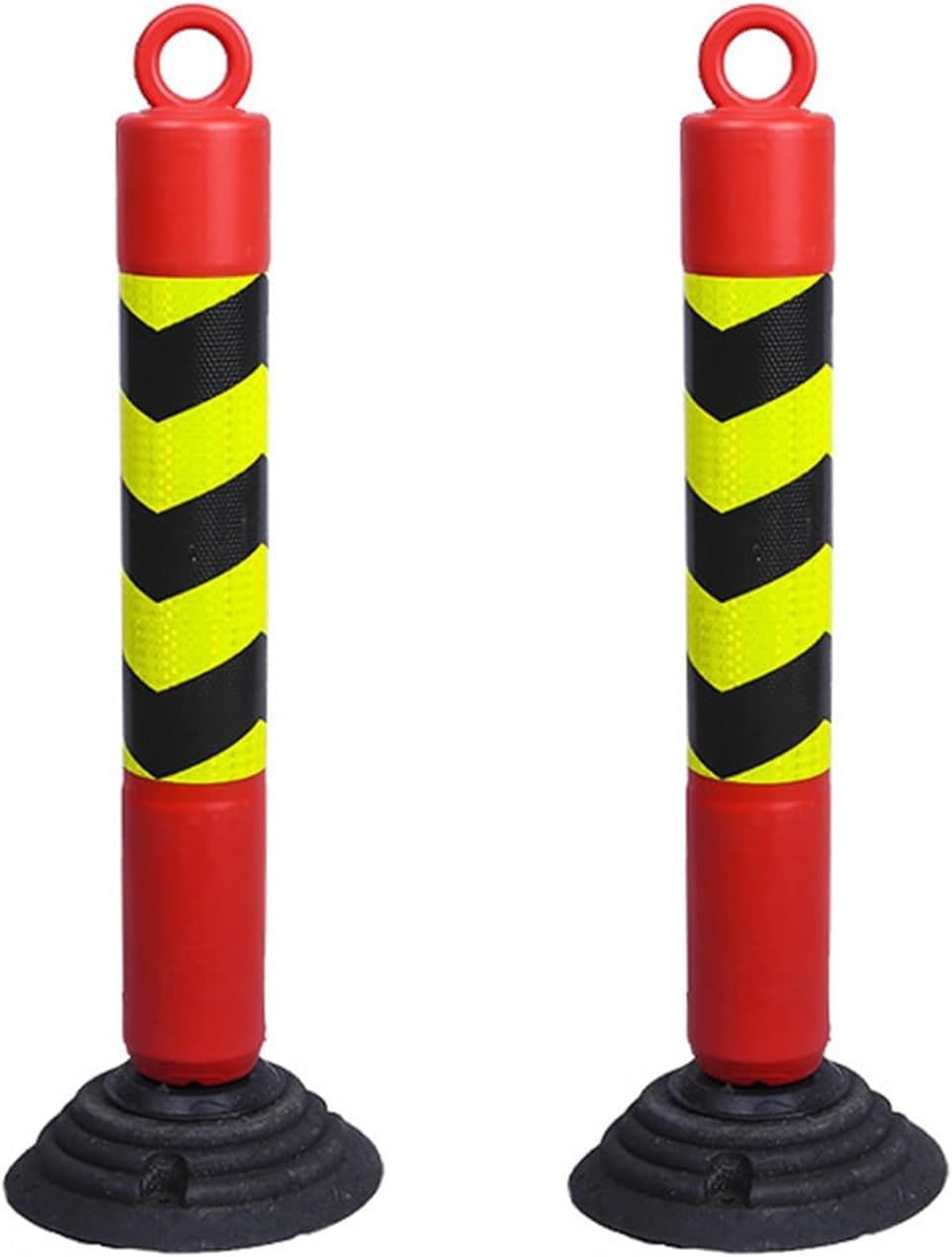 Sicherheitspoller, Stahlpollerpfosten, sicheres Parken auf der Straße mit Gummibasis und reflektierenden Kragen, tragbarer Warnpfahl für verkehrsempfindliche Bereiche,C,2 Pack 120x26cm