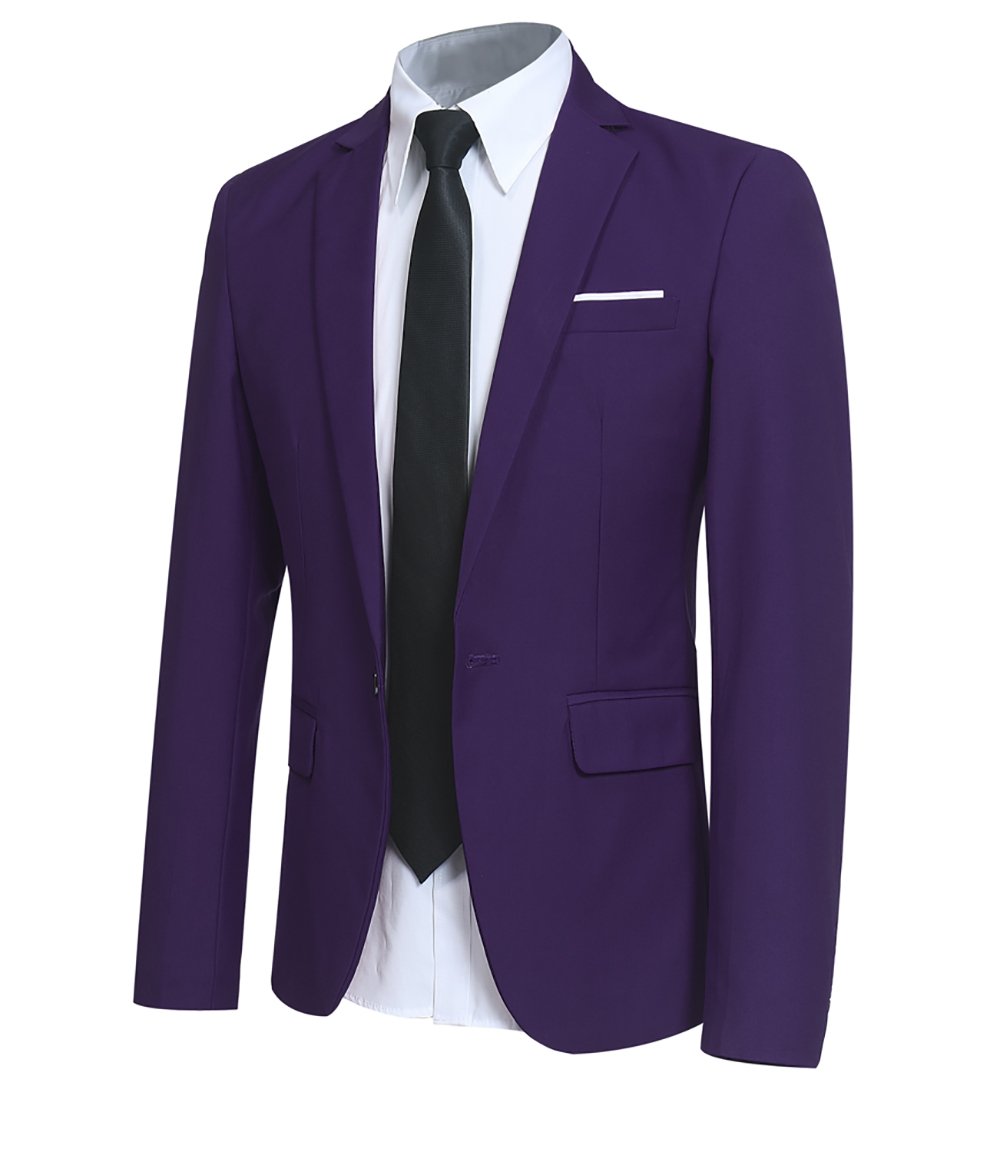 Allthemen Sakko Herren Slim Fit Sportlich Anzugjacke Herren Blazer für Business Hochzeit Freizeit Violett S