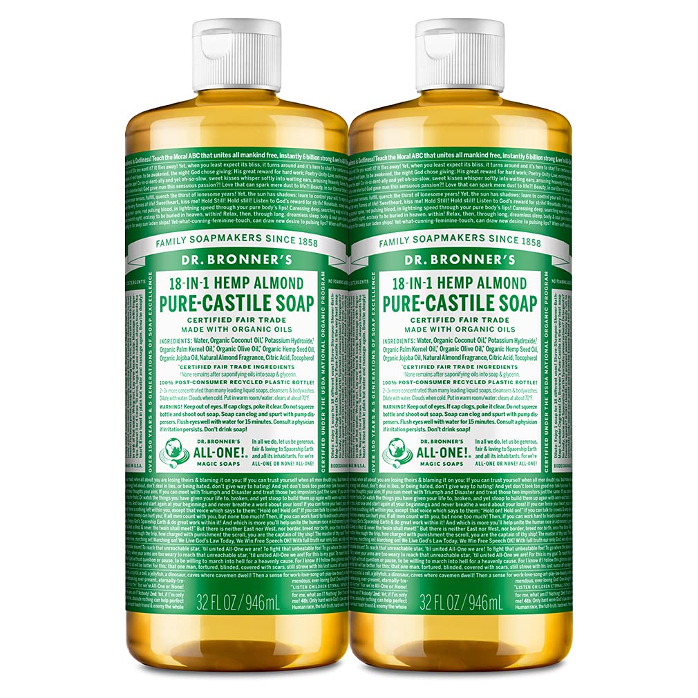 Dr. Bronner Magic Soaps Pure-Kastilien Seife, 18-in-1 Hemp Almond, 32-Unzen-Flaschen (2er Pack)