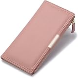 VSULZVNU Kartenetuis für Damen, lange Geldbörse, Multi-Karten-Reißverschluss, Damengeldbörse, Clutch, modisch, PU-Leder, Geldbörse, weich, großes Fassungsvermögen, Farbe: Pink, Pink