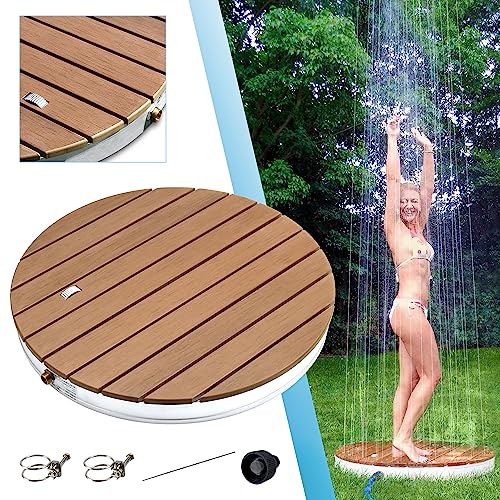 @tec Gartendusche Aussendusche aus WPC, im Holz Look, Mobile Bodendusche Campingdusche, Sauna- & Pool-Dusche mit Bodenplatte für den Garten, Outdoor Shower - rund, 70x7.5cm