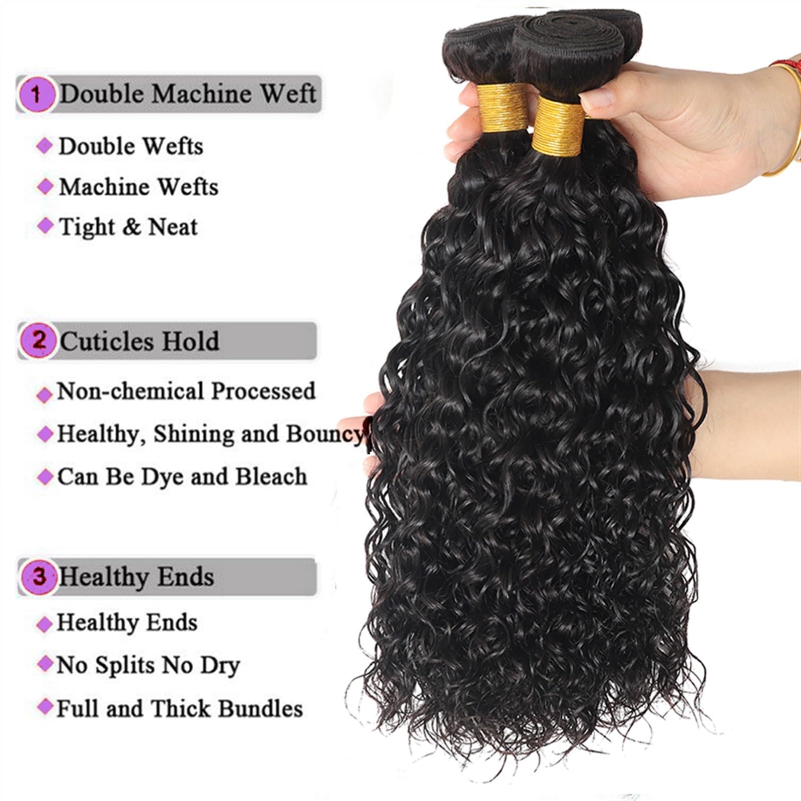 Human Hair Bundles Brasilianische Wasserwellen-Bündel mit Verschluss, gewelltes, lockiges Echthaar, mit 4x4-Spitzenverschluss, Remy-Haarwebart-Erweiterungen human hair weave (Size : 12 12 14 with 10