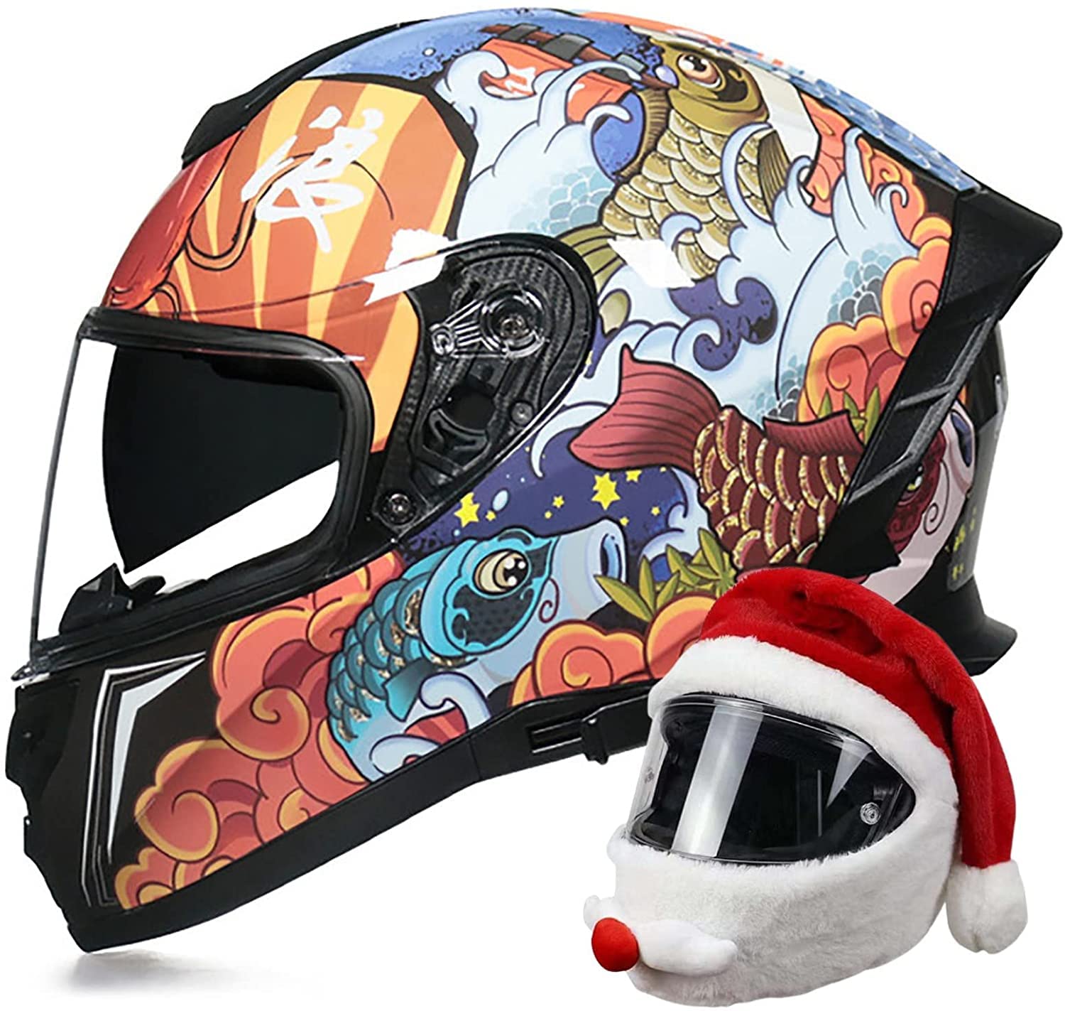 Motorradhelm Integralhelm Mit Doppelvisier Mopedhelm DOT/ECE-Zertifiziert Fullface Helm Rollerhelm Integral-Rennmotorradhelm Moped Street Bike Racing Sturzhelm Unisex