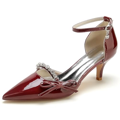 RUIZE Rot,41,Geschlossene Spitze Zehenpartie, Hochzeits-Brautschuhe für Damen, 6 cm Party-Pumps mit Perlen-Riemchen-Stilettos, sexy High Heels