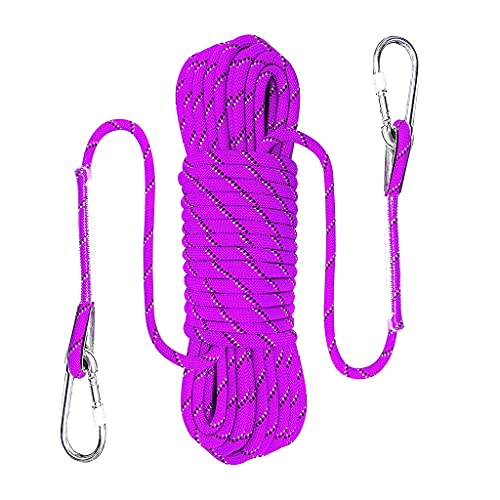 QHY Kletterseil 10mm Hochfestes Sicherheitsseil Rettungsseil Mit Karabiner Statisches Kletterseil Allzweckseil Festmacherleine Heavy Duty Seil Leine Outdoor (Color : Purple, Size : 30m*10mm)