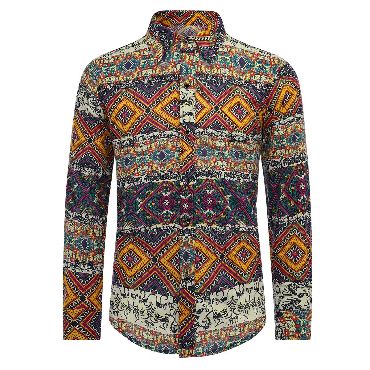 Allthemen Herren Blumen Hemden Leinen Bunte Hemd Langarmhemd Muster Paisley Freizeitshemd Langarm Casual Shirt Geometric S