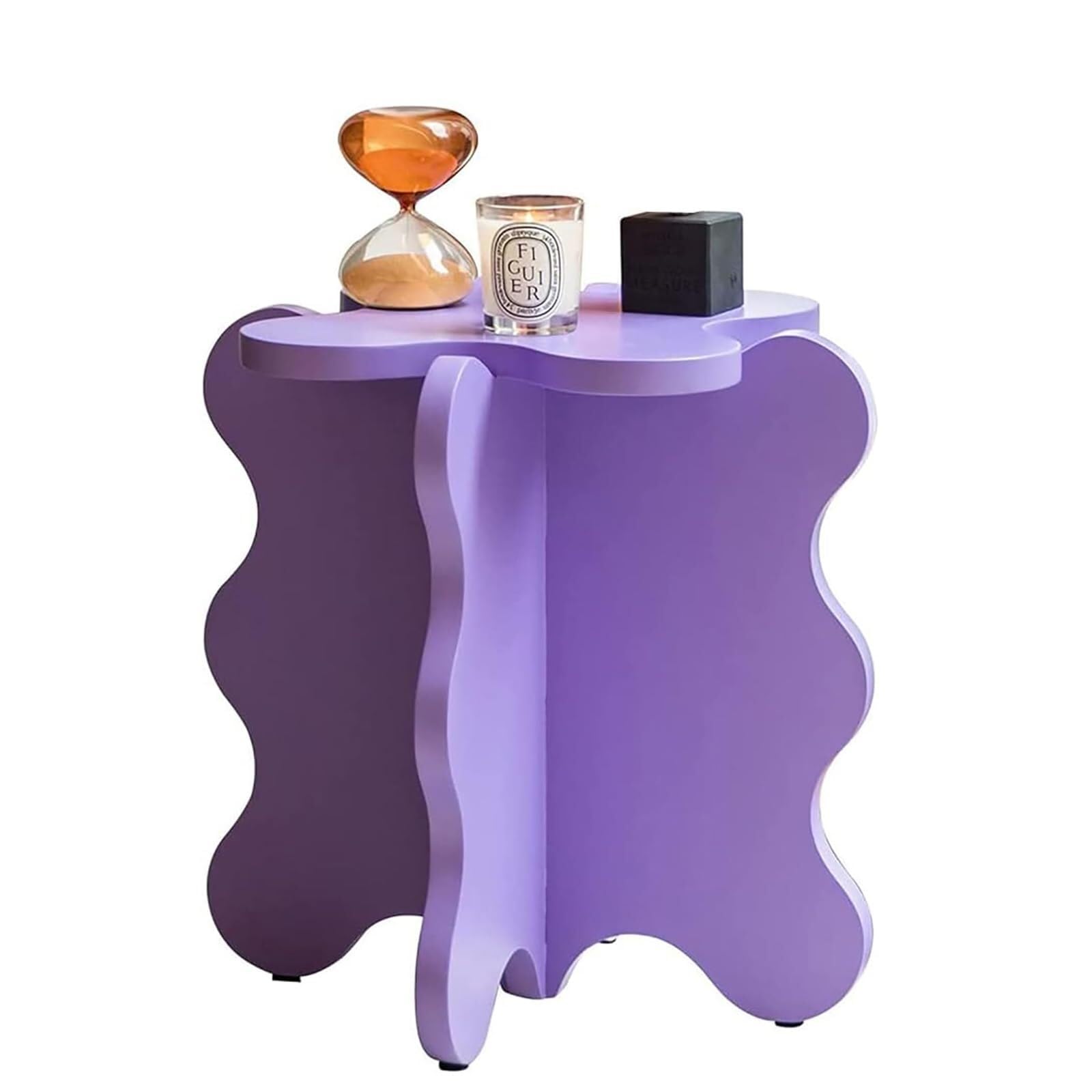 WuJin Mini Blütenblatt Couchtisch, Cartoon Massivholz Beistelltisch Wellenförmiger Nachttisch mit X-förmigen Beinen, Kleiner Farbiger Akzenttisch for Wohnzimmer Schlafzimmer(Purple)