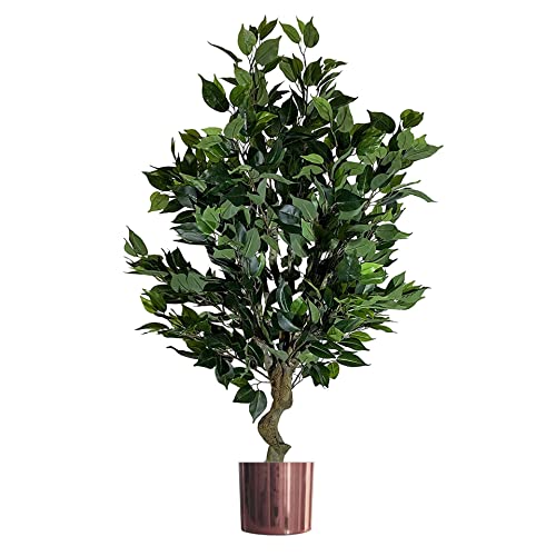 Leaf Künstlicher Baum im Topf, gemischte Materialien, 100 cm Busch, Ficus-Kupfer