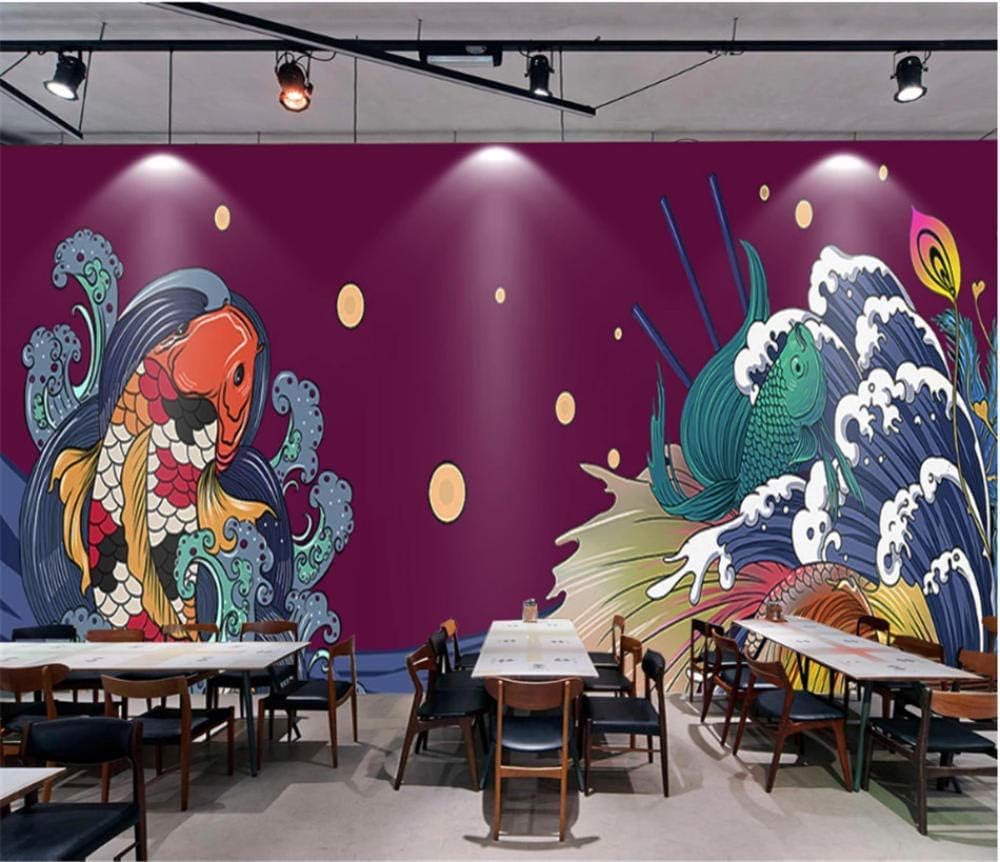 Koi-Surfen 3D Tapete Poster Restaurant Schlafzimmer Wohnzimmer Sofa TV Dekorative Wand-300cm×210cm