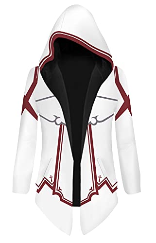 QYIFIRST Herren Damen Anime 3D Druck Pullover Streetwear SAO Sword Online Yuuki Asuna Cosplay Kostüm Jacke Windbreaker Pulli Sweatshirt Weiß XXL (Chest 118cm)