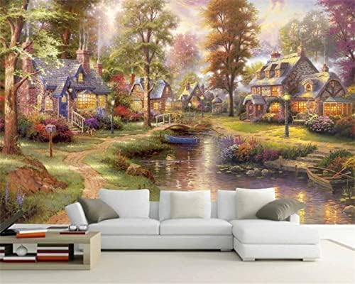 XLMING Cottage Ölgemälde Landschaft Wand Küche Esszimmer Arbeitszimmer Wohnzimmer TV Hintergrund Wand 3D Tapete-350cm×256cm