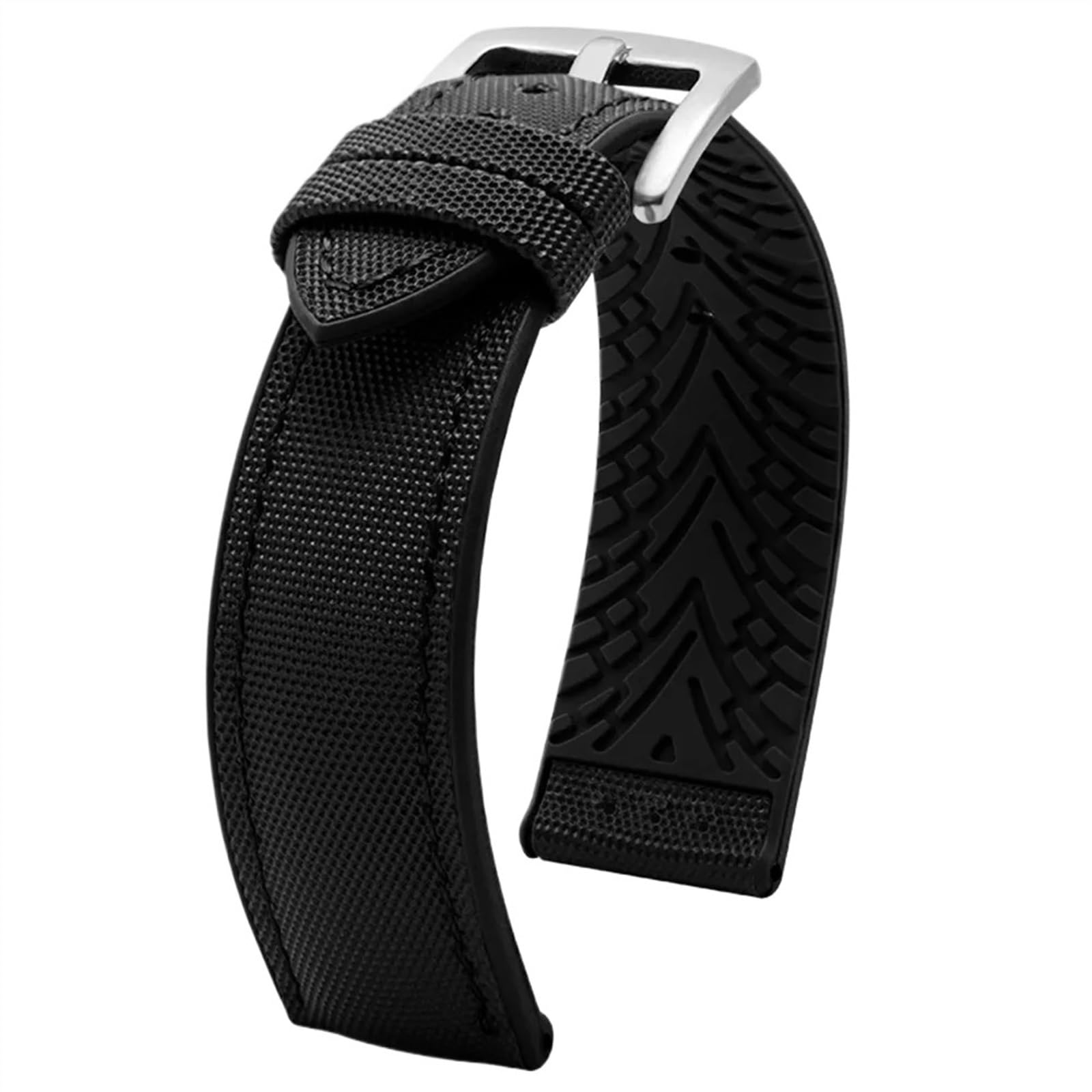 THBGTCNQ 20 mm 22 mm 24 mm Uhrenarmband aus Nylon mit Silikonunterseite for Herren, weiches, wasserdichtes Gummiarmband, Zubehör for herkömmliche Uhren und Smartwatches(Black black01,22mm)