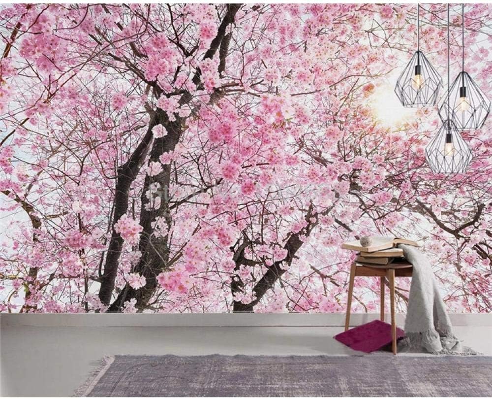 Rosa Kirschblüten Sonnenschein 3D Tapete Poster Restaurant Schlafzimmer Wohnzimmer Sofa TV Dekorative Wand-150cm×105cm