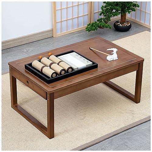 PetterShop Vielseitiger Massivholztisch, Mehrzweck-Boden-Sitztisch im japanischen Stil, Tatami-Couchtisch, kleiner Teetisch zum Sitzen auf dem Boden (Farbe: Braun, Größe: 70 x 50 x 35 cm)