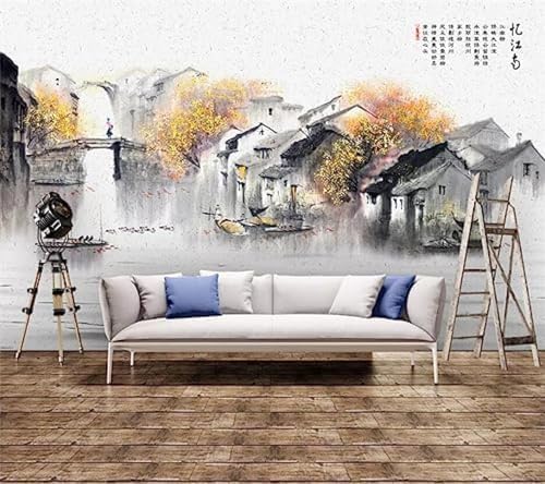 XLMING Tuschemalerei Garten Handgemalte Landschaftsmalerei 3D Tapete Wohnzimmer Sofa Schlafzimmer Esszimmer Home Dekoration Wand-350cm×256cm