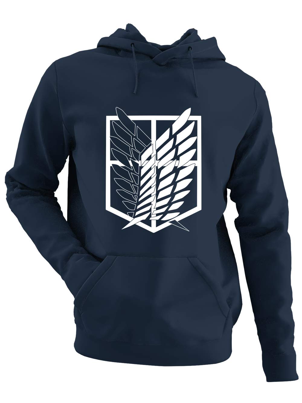 clothinx AOT Scouting Legion Anime und Manga Design mit Titan Aufklärungstrupp Wappen-Schild Perfekt für Cosplay Fans und die nächste Convention Herren Kapuzen-Pullover Navy Gr. 3XL