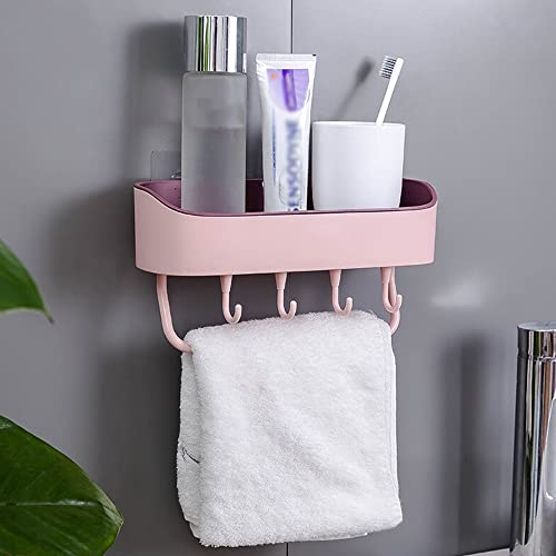 YIHANSS Duschregal, Badezimmer-Aufbewahrungsregal mit Haken, Handtuchhalter, Shampoo-Riegel, Duschregal, Küchen-Wand-Organizer, Badezimmer-Zubehör, Badezimmer-Organizer (Farbe: Pink) (Pink)